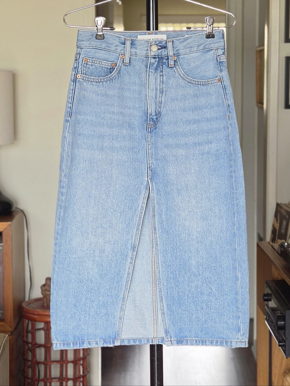 Aritzia Denim Forum The 90s Halle Skirt - Midi Denim Skirt With Slit